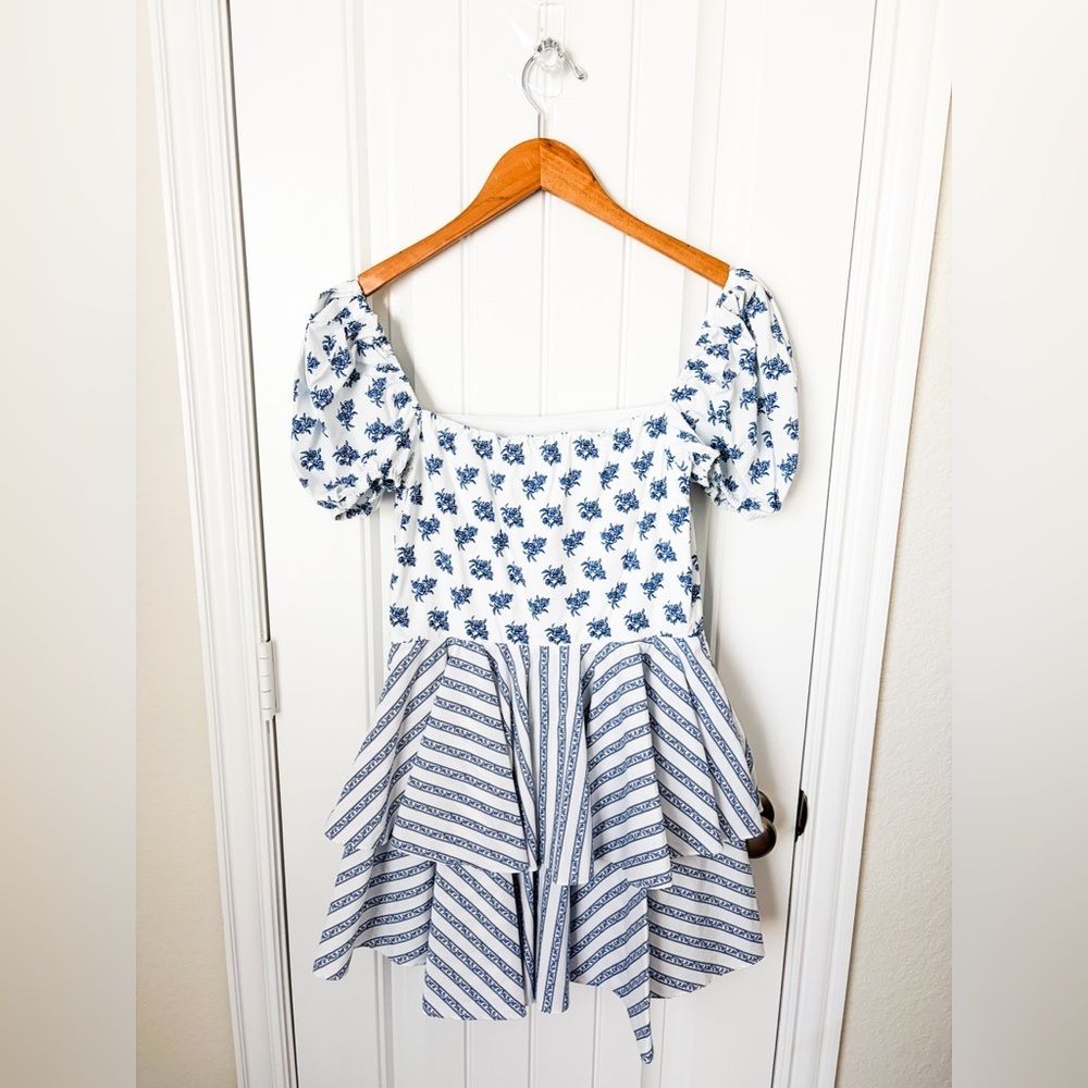 Caroline Constas Louisa Blue Toile Spot Combo Dress Size Medium NWOT - Picture 4 of 4